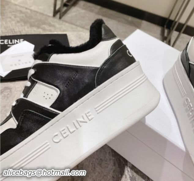 Top Grade Celine CT-02 Platform Sneakers in Calfskin and Wool White/Black 012014