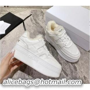 Unique Style Celine CT-02 Platform Sneakers in Calfskin and Wool White Leather 012015