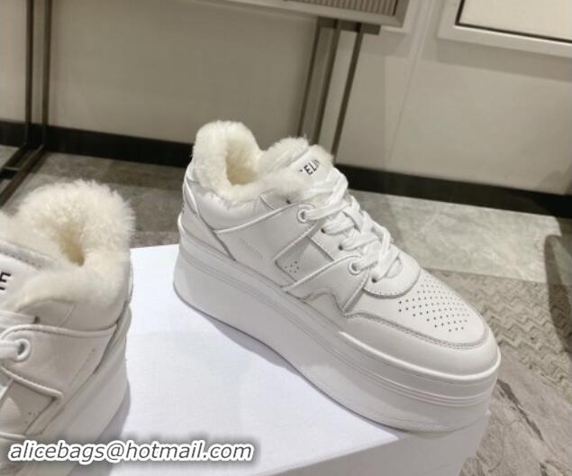 Unique Style Celine CT-02 Platform Sneakers in Calfskin and Wool White Leather 012015