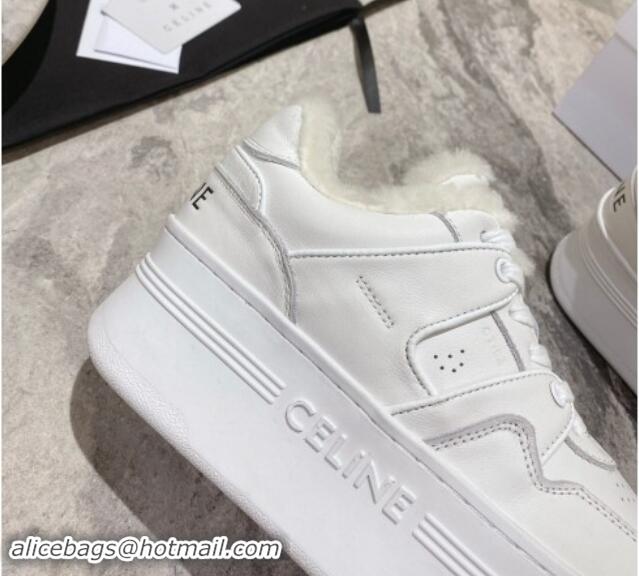 Unique Style Celine CT-02 Platform Sneakers in Calfskin and Wool White Leather 012015