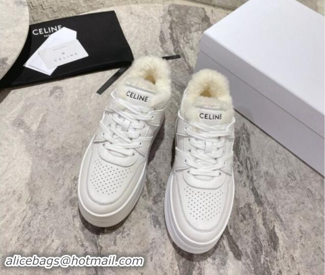 Unique Style Celine CT-02 Platform Sneakers in Calfskin and Wool White Leather 012015