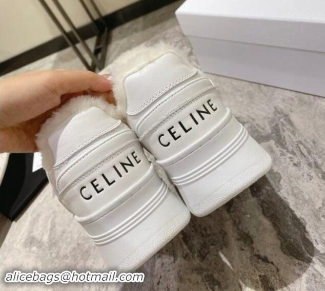 Unique Style Celine CT-02 Platform Sneakers in Calfskin and Wool White Leather 012015