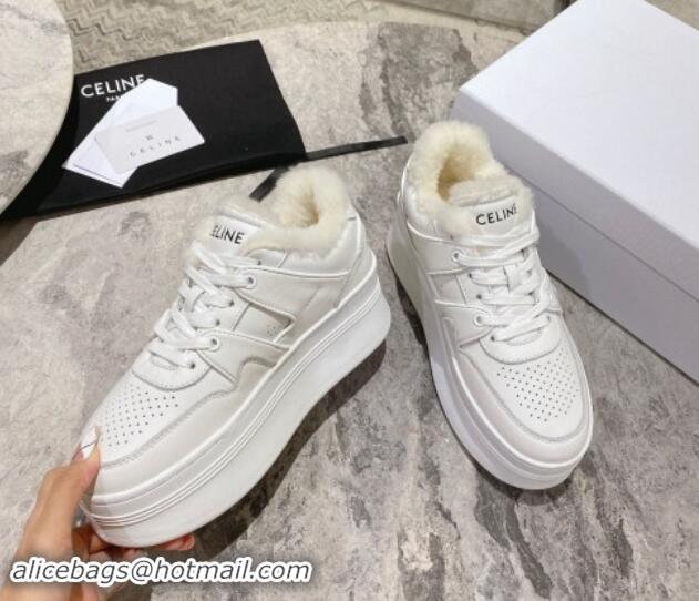 Unique Style Celine CT-02 Platform Sneakers in Calfskin and Wool White Leather 012015