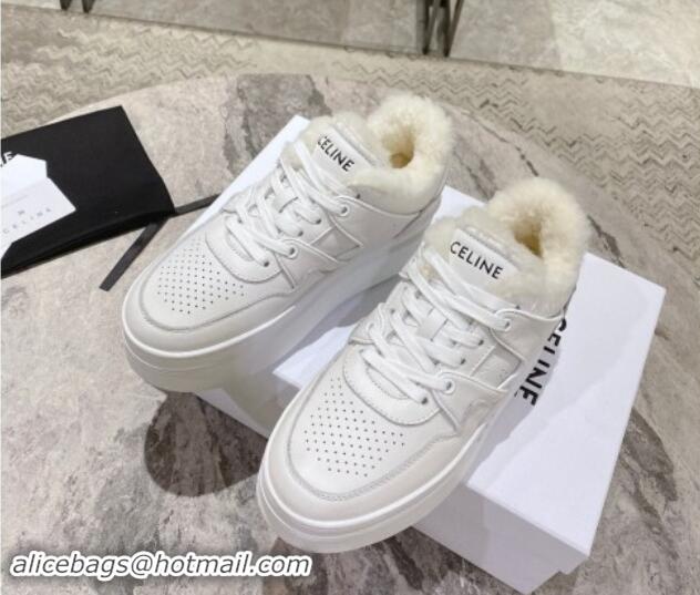 Unique Style Celine CT-02 Platform Sneakers in Calfskin and Wool White Leather 012015