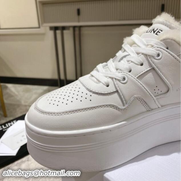 Unique Style Celine CT-02 Platform Sneakers in Calfskin and Wool White Leather 012015