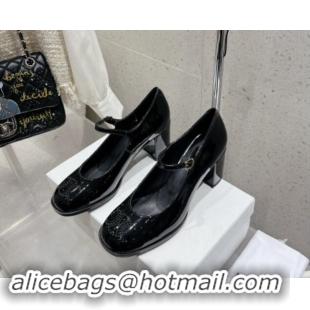 Best Product Celine Patent Leather Mary Janes Pumps 7cm with Perforated Logo Black 012018