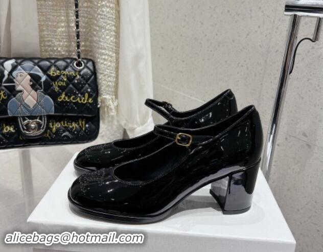 Best Product Celine Patent Leather Mary Janes Pumps 7cm with Perforated Logo Black 012018