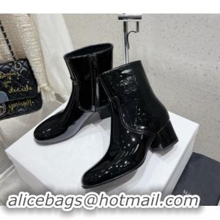 Good Quality Celine Les Bottes Triomphe Zipped Ankle Boots 5.5cm in Patent Calfskin Black 012022