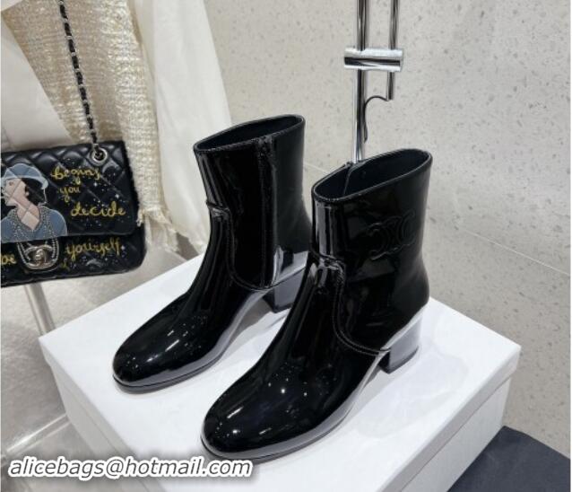 Good Quality Celine Les Bottes Triomphe Zipped Ankle Boots 5.5cm in Patent Calfskin Black 012022