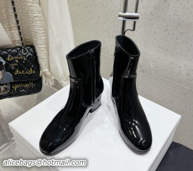 Good Quality Celine Les Bottes Triomphe Zipped Ankle Boots 5.5cm in Patent Calfskin Black 012022