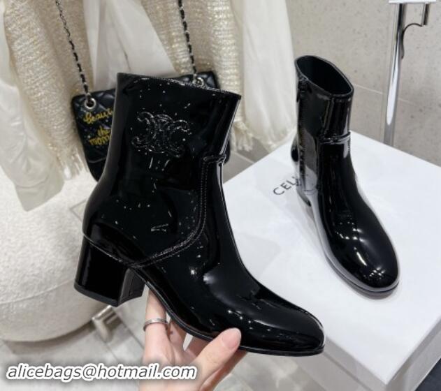 Good Quality Celine Les Bottes Triomphe Zipped Ankle Boots 5.5cm in Patent Calfskin Black 012022