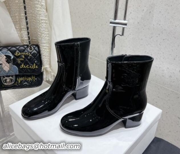 Good Quality Celine Les Bottes Triomphe Zipped Ankle Boots 5.5cm in Patent Calfskin Black 012022