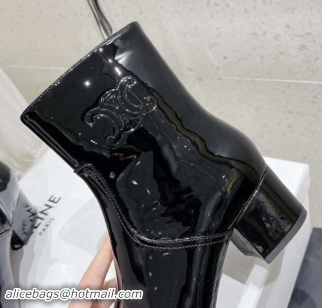 Good Quality Celine Les Bottes Triomphe Zipped Ankle Boots 5.5cm in Patent Calfskin Black 012022