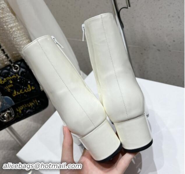 Good Quality Celine Les Bottes Triomphe Zipped Ankle Boots 5.5cm in Patent Calfskin White 012023