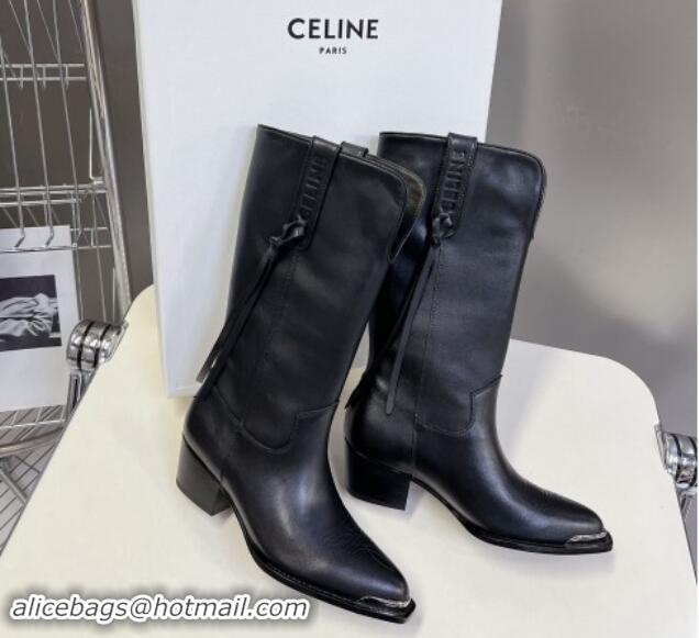 Most Popular Celine Calfskin Medium Boots 4.5cm with Tassel Black 012024