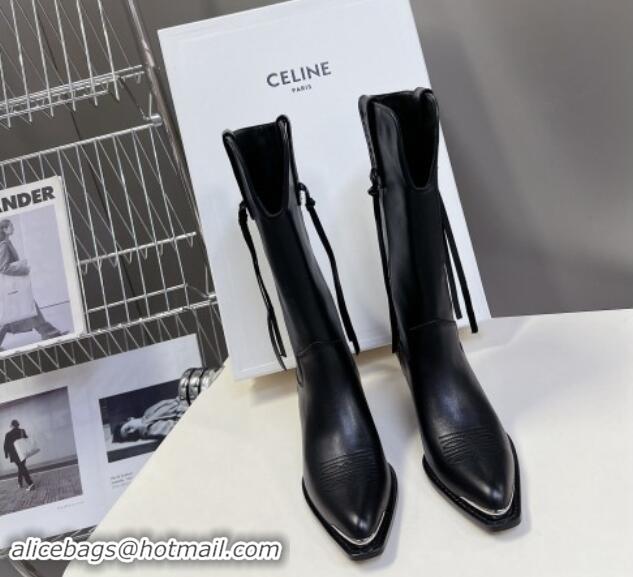 Most Popular Celine Calfskin Medium Boots 4.5cm with Tassel Black 012024