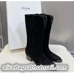 Sophisticated Celine Suede Medium Boots 4.5cm with Tassel Black 012025