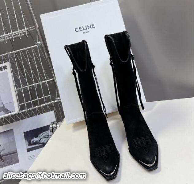 Sophisticated Celine Suede Medium Boots 4.5cm with Tassel Black 012025