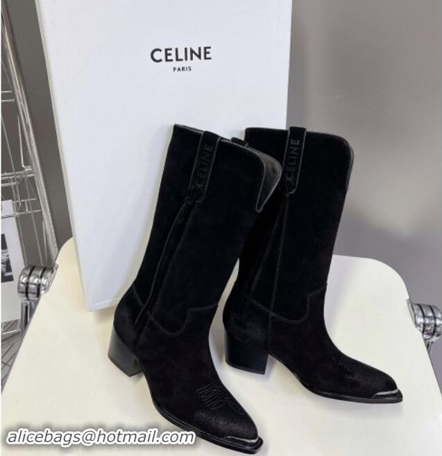 Sophisticated Celine Suede Medium Boots 4.5cm with Tassel Black 012025