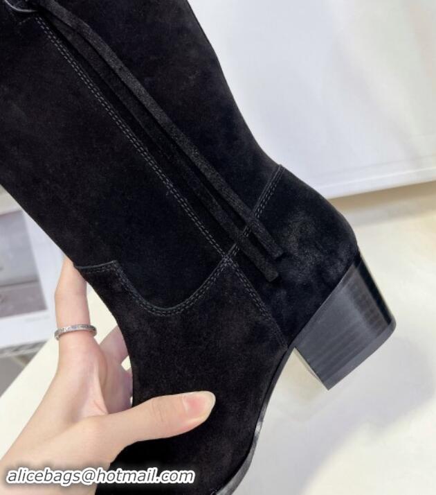 Sophisticated Celine Suede Medium Boots 4.5cm with Tassel Black 012025