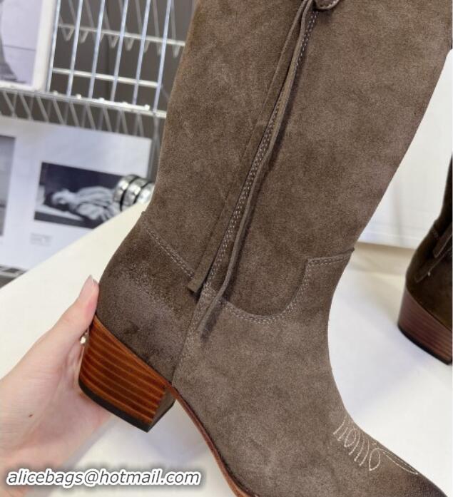 Low Cost Celine Suede Medium Boots 4.5cm with Tassel Grey 1012027