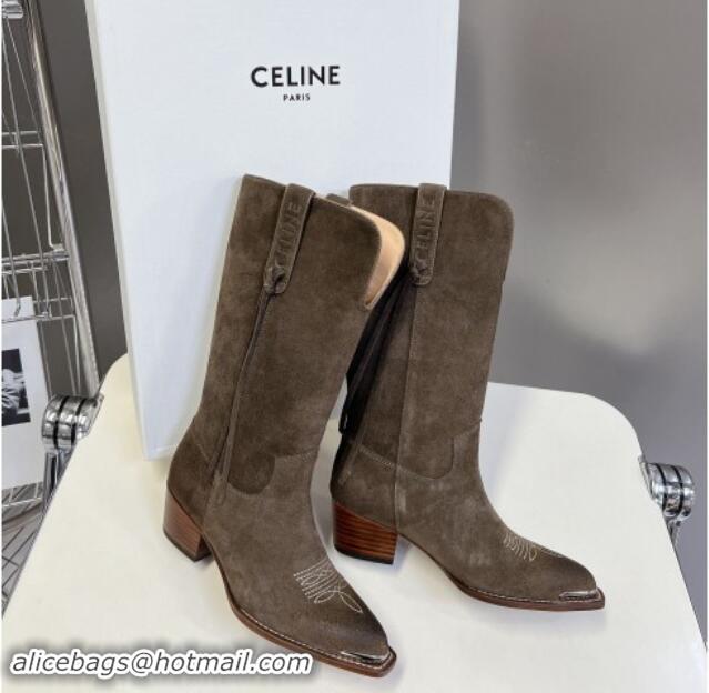 Low Cost Celine Suede Medium Boots 4.5cm with Tassel Grey 1012027