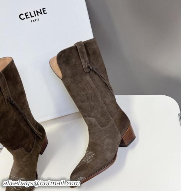 Low Cost Celine Suede Medium Boots 4.5cm with Tassel Grey 1012027