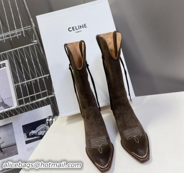 Low Cost Celine Suede Medium Boots 4.5cm with Tassel Grey 1012027