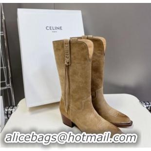 Charming Celine Suede Medium Boots 4.5cm with Tassel Beige 1012028