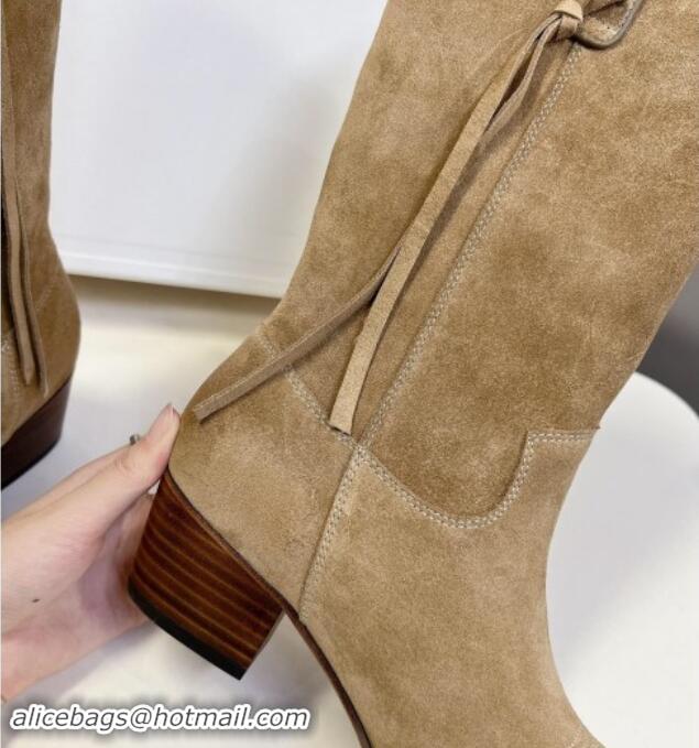 Charming Celine Suede Medium Boots 4.5cm with Tassel Beige 1012028