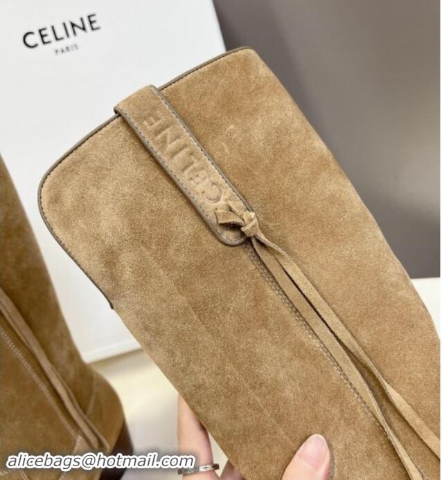 Charming Celine Suede Medium Boots 4.5cm with Tassel Beige 1012028