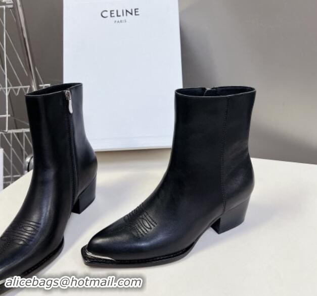 Hot Style Celine Calfskin Ankle Boots 4.5cm with Metal-Tone Charm Black 1012029