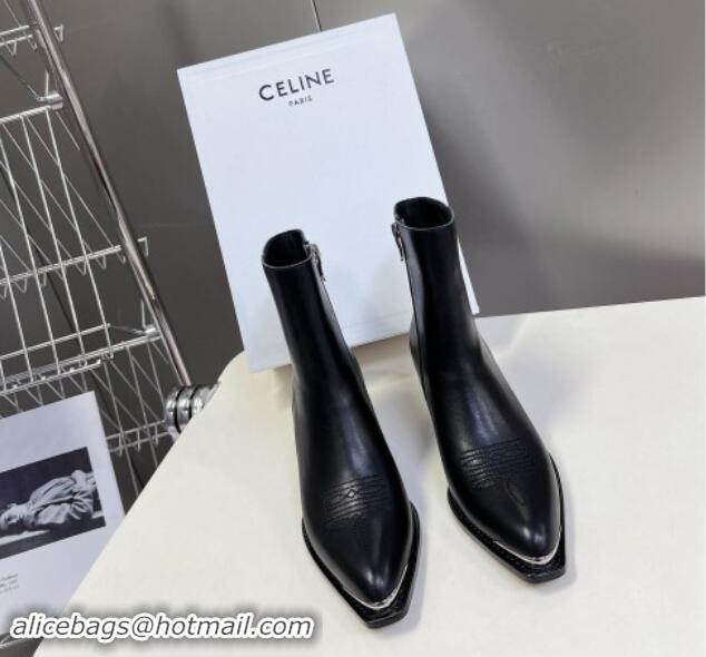 Hot Style Celine Calfskin Ankle Boots 4.5cm with Metal-Tone Charm Black 1012029