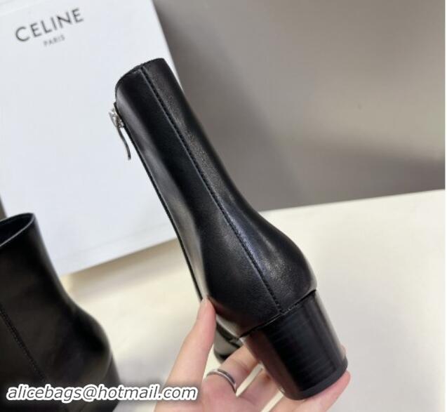 Hot Style Celine Calfskin Ankle Boots 4.5cm with Metal-Tone Charm Black 1012029