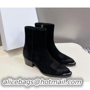 Grade Quality Celine Suede Ankle Boots 4.5cm with Metal-Tone Charm Black 1012030