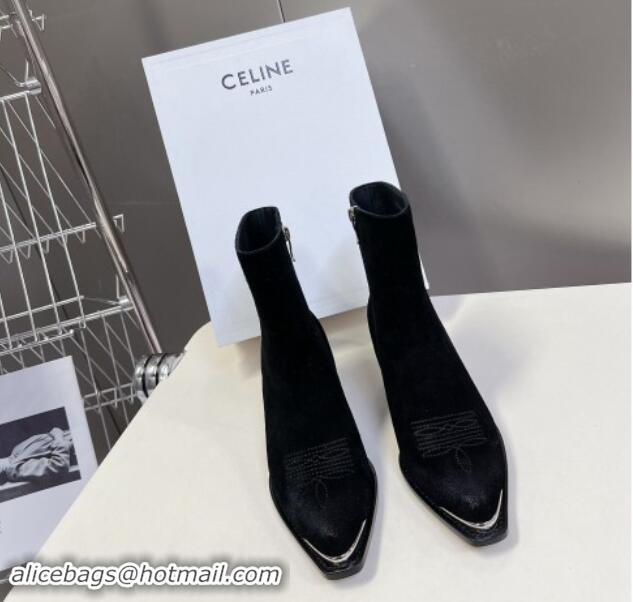 Grade Quality Celine Suede Ankle Boots 4.5cm with Metal-Tone Charm Black 1012030