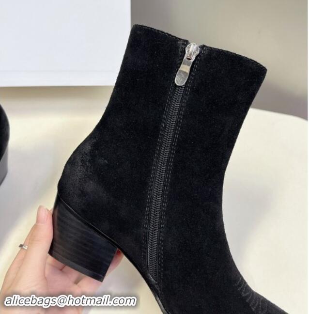 Grade Quality Celine Suede Ankle Boots 4.5cm with Metal-Tone Charm Black 1012030