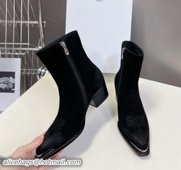 Grade Quality Celine Suede Ankle Boots 4.5cm with Metal-Tone Charm Black 1012030