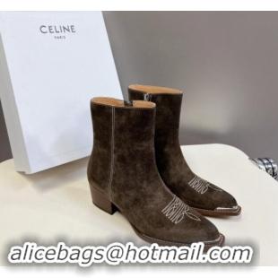 Duplicate Celine Suede Ankle Boots 4.5cm with Metal-Tone Charm Grey 1012031