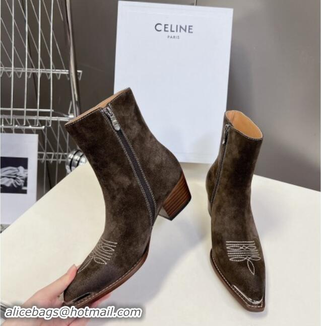 Duplicate Celine Suede Ankle Boots 4.5cm with Metal-Tone Charm Grey 1012031