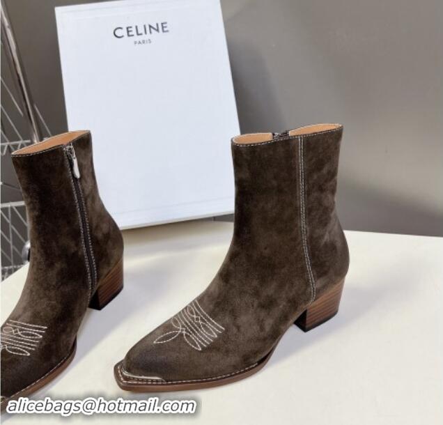 Duplicate Celine Suede Ankle Boots 4.5cm with Metal-Tone Charm Grey 1012031