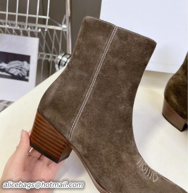 Duplicate Celine Suede Ankle Boots 4.5cm with Metal-Tone Charm Grey 1012031