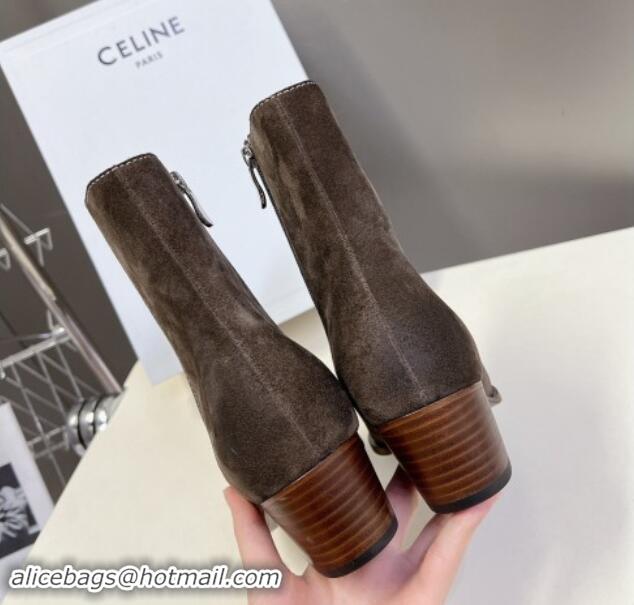 Duplicate Celine Suede Ankle Boots 4.5cm with Metal-Tone Charm Grey 1012031