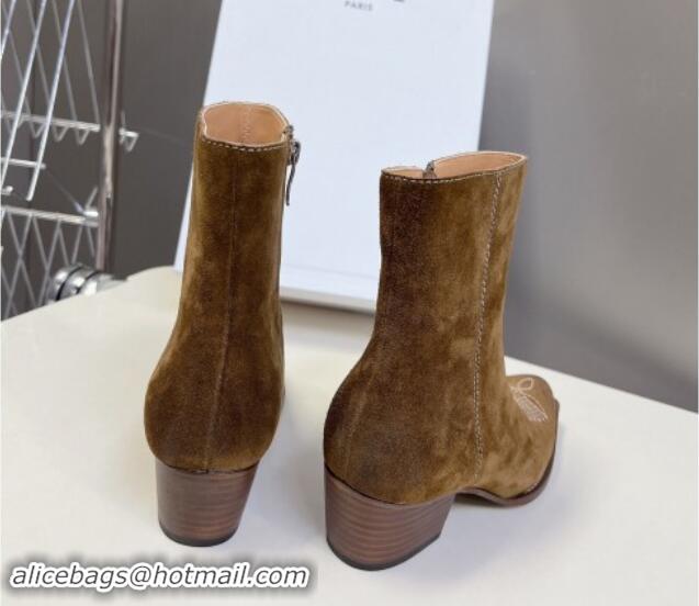 Fashion Luxury Celine Suede Ankle Boots 4.5cm with Metal-Tone Charm Brown 1012032