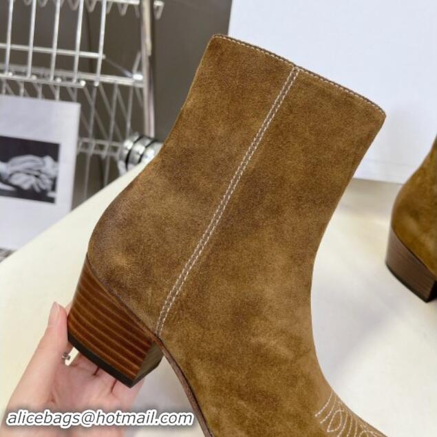 Fashion Luxury Celine Suede Ankle Boots 4.5cm with Metal-Tone Charm Brown 1012032