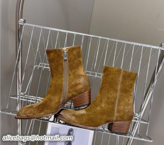 Fashion Luxury Celine Suede Ankle Boots 4.5cm with Metal-Tone Charm Brown 1012032