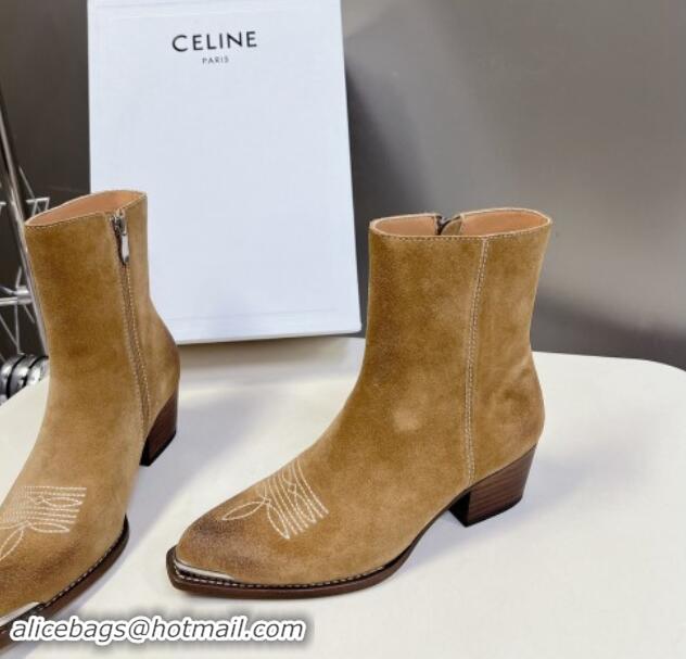 Good Quality Celine Suede Ankle Boots 4.5cm with Metal-Tone Charm Beige 1012033