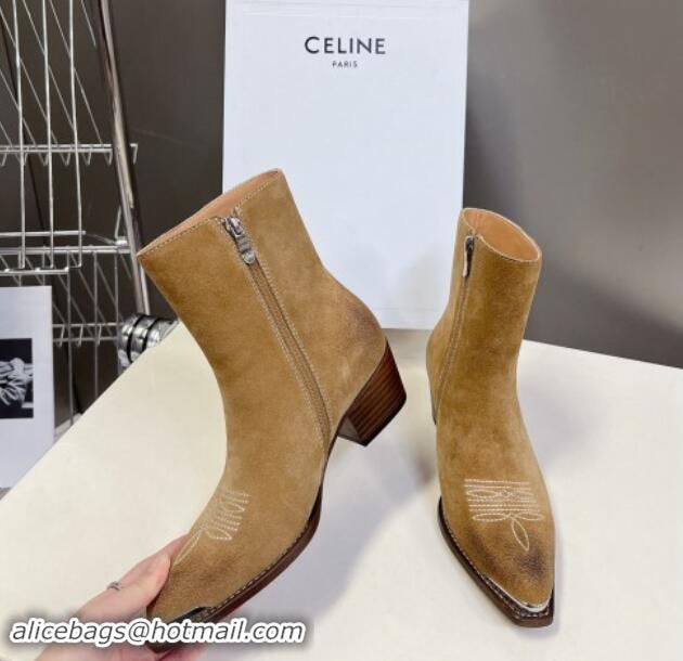 Good Quality Celine Suede Ankle Boots 4.5cm with Metal-Tone Charm Beige 1012033