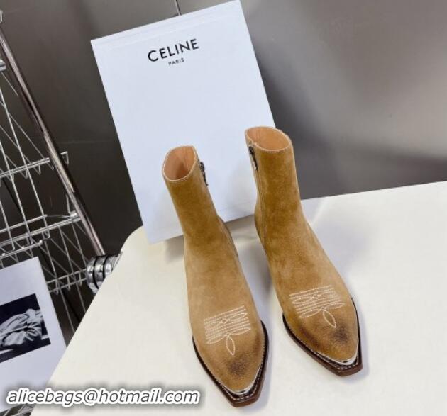 Good Quality Celine Suede Ankle Boots 4.5cm with Metal-Tone Charm Beige 1012033