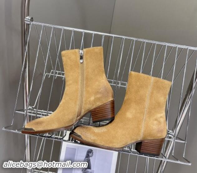 Good Quality Celine Suede Ankle Boots 4.5cm with Metal-Tone Charm Beige 1012033